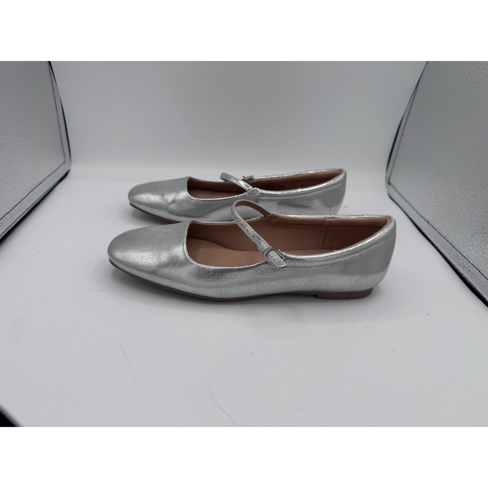 Wild Fable Mary Jane Square Toe Flats Womens 6.5 Silver Metallic Buckle Strap - Picture 3 of 6